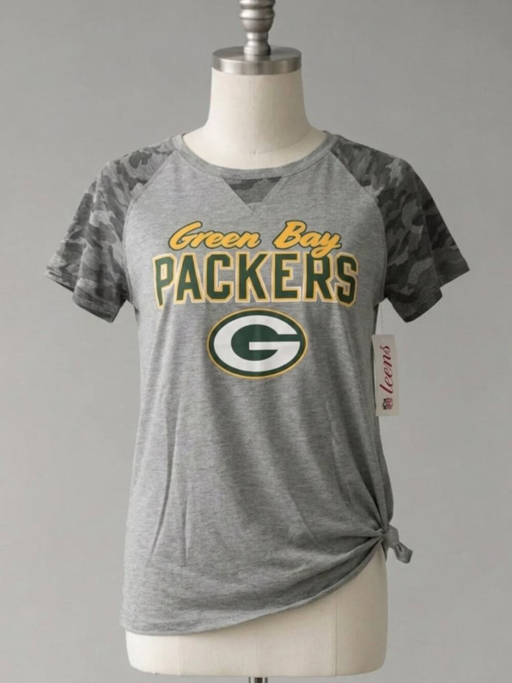 NWT: NFL Green Bay Packers | Camo Short-Sleeve T-Shirt with Knot | Sz Juniors L